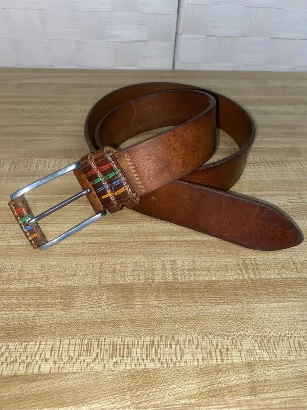 Guelhera Bollocini Brown Leather Belt Size 36 Large Soft Pliable Made In Italy
